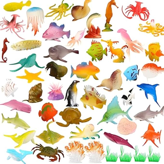 TOY OCEAN SEA ANIMALS,MINI SEA LIFE CREATURES TOYS SET,PLASTIC UNDERWATER SEA ANIMALS LEARNING TOYS FOR CHILD EDUCATION,PARTY BAG FILLER,BIRTHDAY GIFT (48 PCS+B) - Image 1